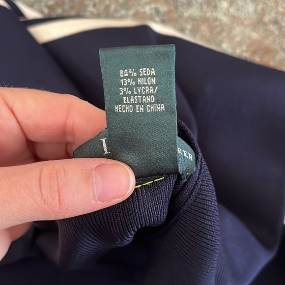 LAUREN RALPH LAUREN Silk Blend Striped Sweater Tank Navy Medium Petite Fisherman - Picture 7 of 8